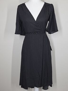 NWT Lulus Black Triangle Print Wrap Midi Dress High Low Flutter Sleeves XS